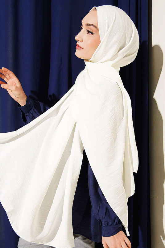 Geometric Pattern Cotton Ayrrobin Shawl Ecru