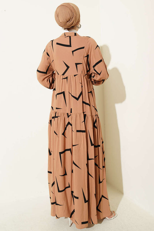 Robe à volants à motif géométrique latte