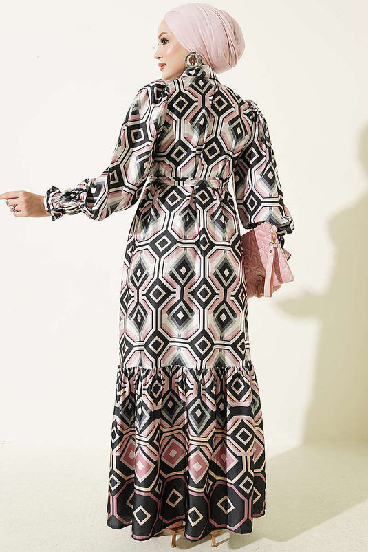 Mint Geometrisches Satin Kleid