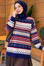 Pull En Maille À Motifs Géométriques Bleu Marine