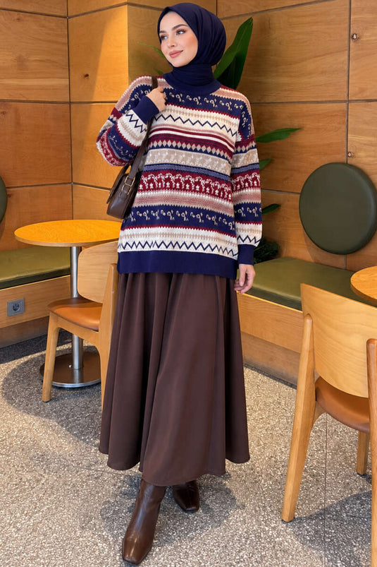 Geometric Pattern Knit Sweater Navy