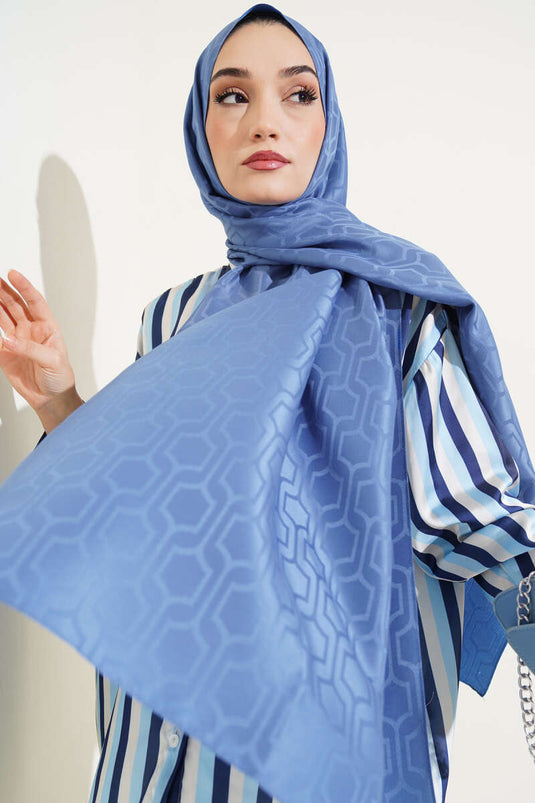 Châle jacquard à motifs géométriques indigo