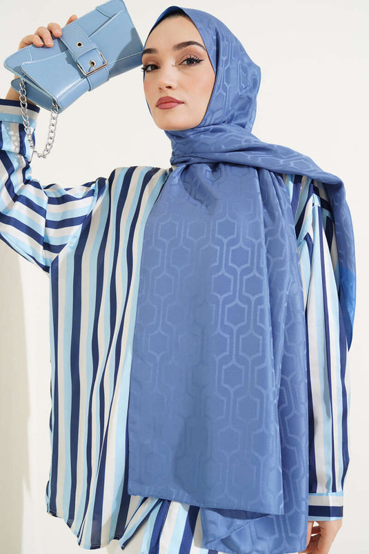 Châle jacquard à motifs géométriques indigo