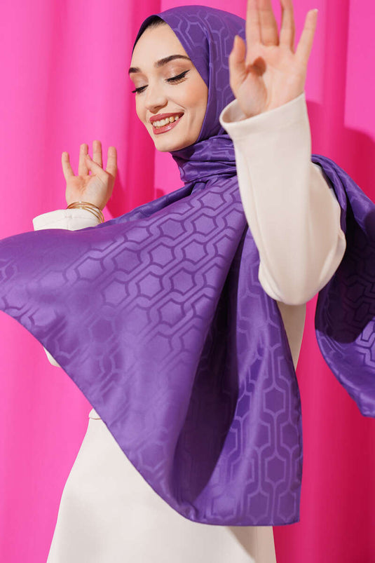 Châle Jacquard Violet à motifs géométriques