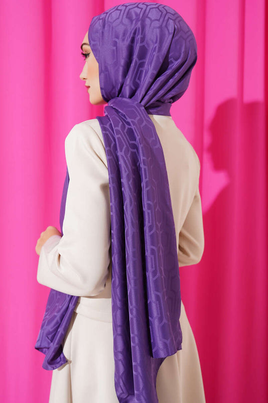 Châle Jacquard Violet à motifs géométriques