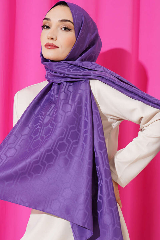 Châle Jacquard Violet à motifs géométriques