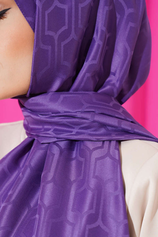 Châle Jacquard Violet à motifs géométriques