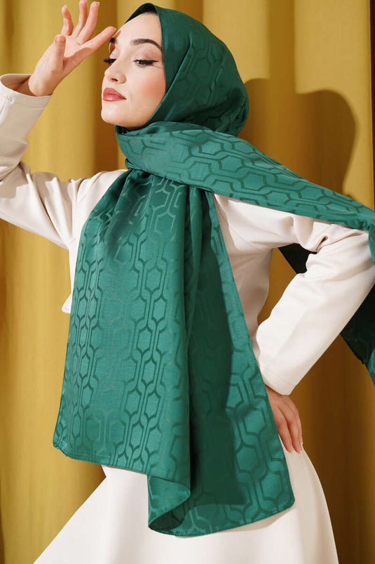 Châle jacquard à motifs géométriques, vert
