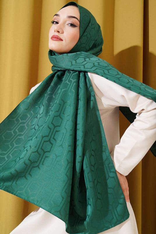 Châle jacquard à motifs géométriques, vert