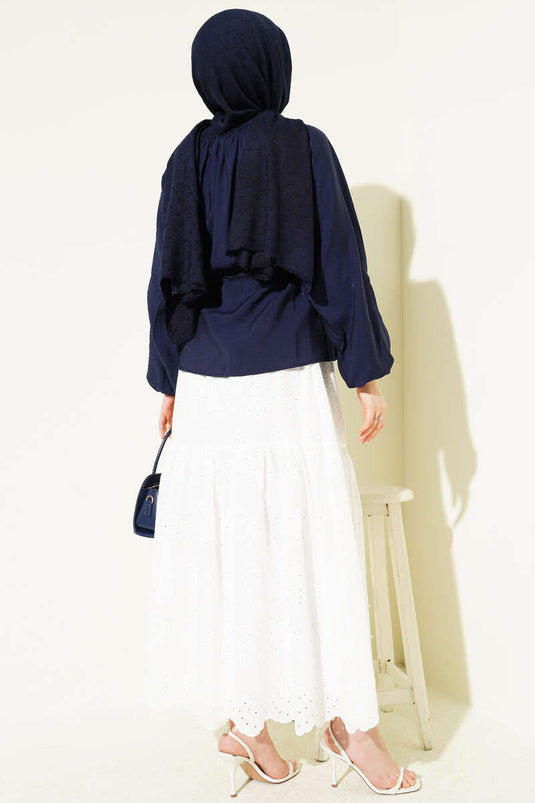 Gipe Collar Drawstring Waist Blouse Navy Blue