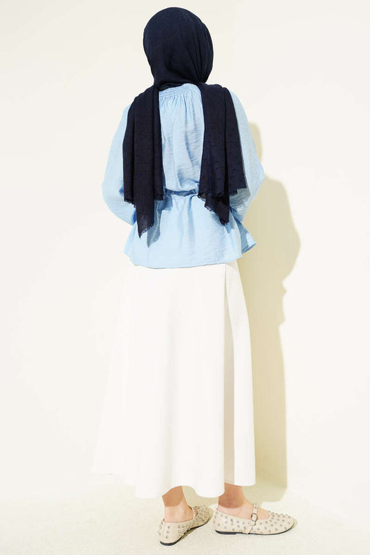 Gipe Collar Drawstring Waist Blouse Blue