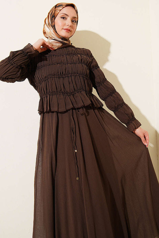 Ensemble deux pièces Gipeli avec blouse et jupe, couleur marron