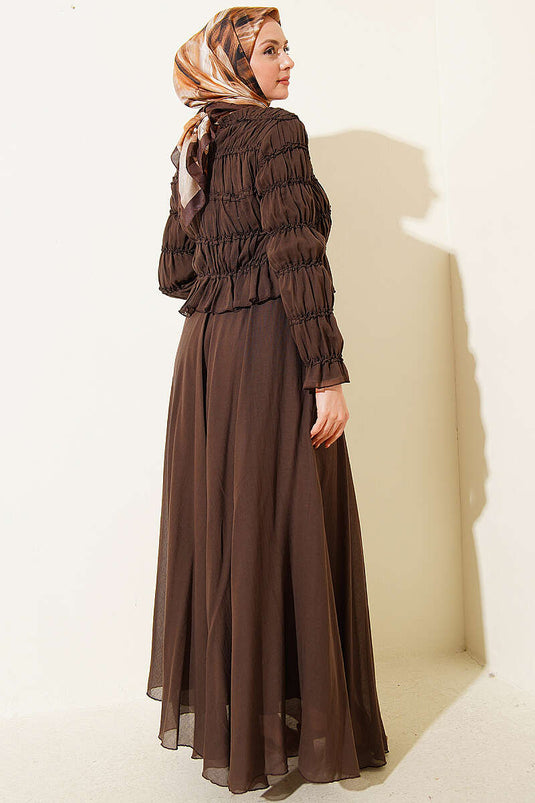 Ensemble deux pièces Gipeli avec blouse et jupe, couleur marron
