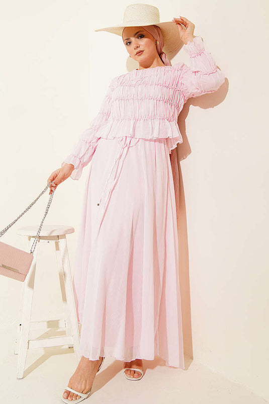 Ensemble Deux Pièces Gipeli avec Blouse et Jupe Rose