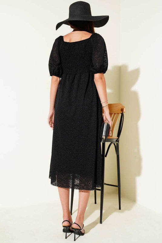 Gipeli Lace Sleeved Midi Dress Black