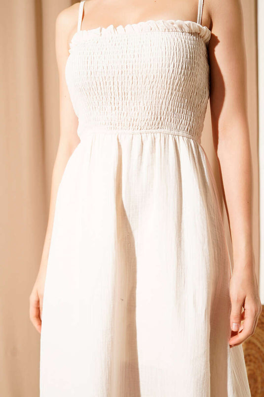 Gipeli İp Askılı Müslin Elbise Bej