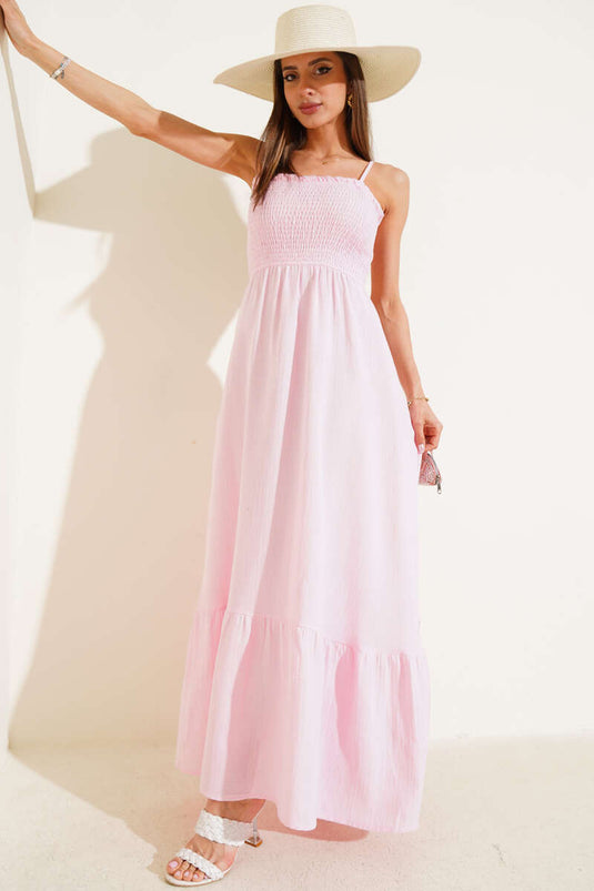 Gipel-Kleid aus Musselin mit Seilriemen, rosa