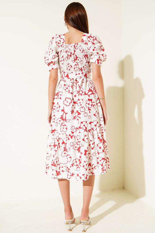 Gipeli mini midi-jurk met bloemenprint en ceintuur, bordeauxrood