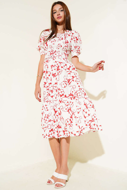 Gipeli mini midi-jurk met bloemenprint en ceintuur, bordeauxrood