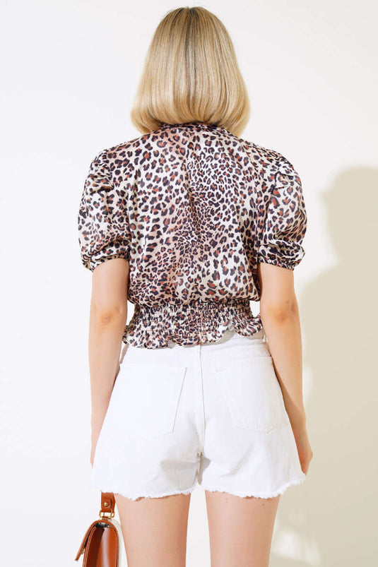 Gipeli Satinbluse mit Leopardenmuster, Latte