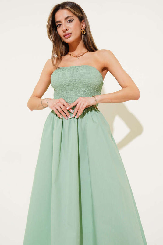 Gipeli trägerloses Midikleid Mandelgrün