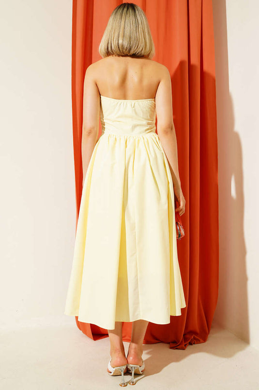 Robe bustier mi-longue jaune Gipeli