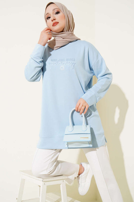 Give This World Baskılı Tunik Bebe Mavi
