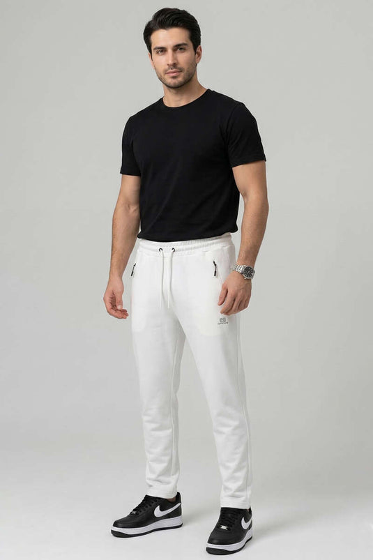 Pantalon de survêtement homme à taille élastique avec poche cachée, couleur écru