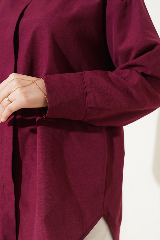 Hidden Button Basic Shirt Burgundy
