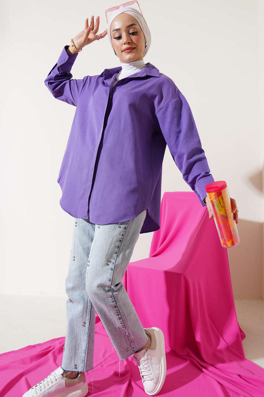 Hidden Button Basic Shirt Purple