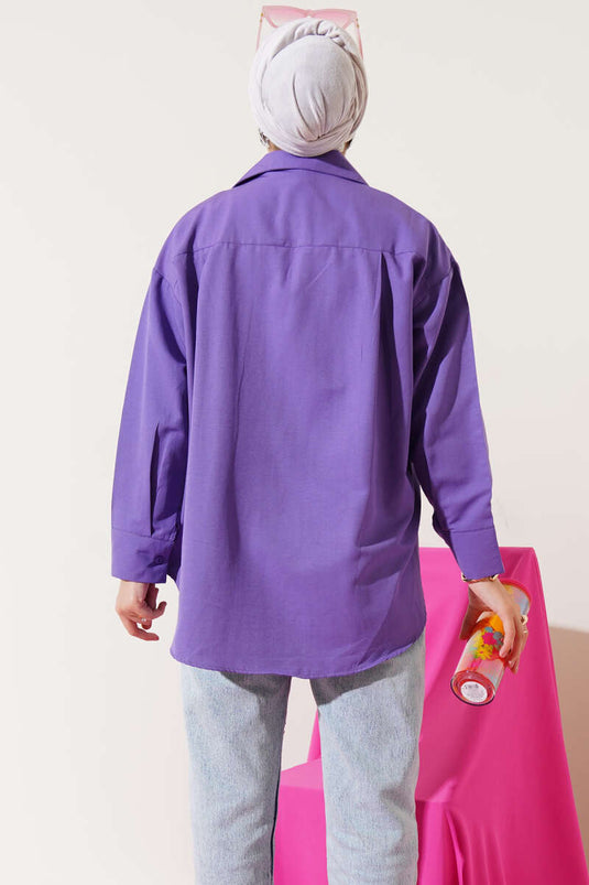 Hidden Button Basic Shirt Purple