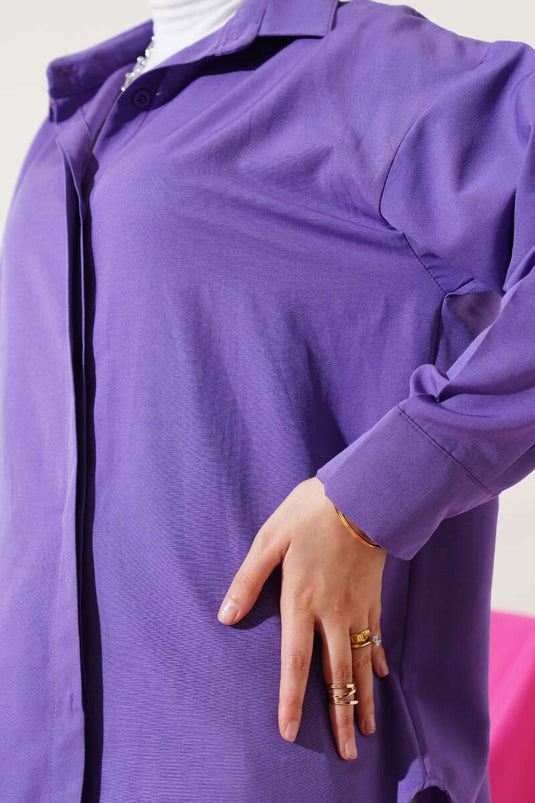 Hidden Button Basic Shirt Purple