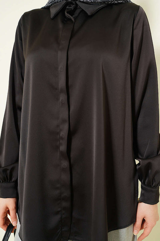 Chemise basique en satin à boutons cachés, couleur café amer