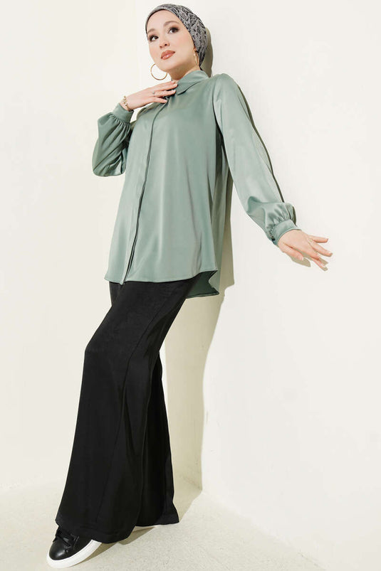 Chemise basique en satin à boutons cachés vert avocat