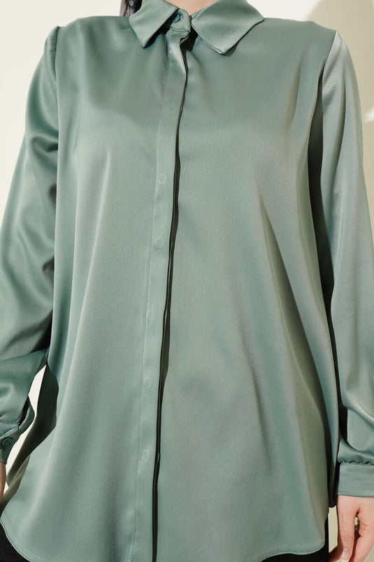 Chemise basique en satin à boutons cachés vert avocat
