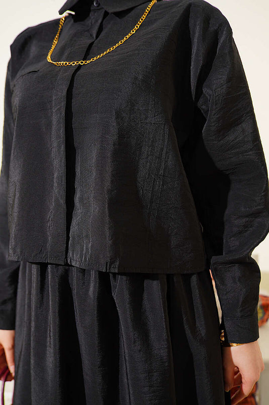 Ensemble deux pièces jupe et blouse à boutons cachés noir
