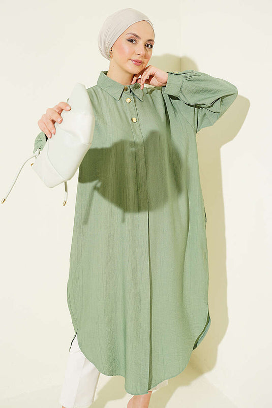 Chemise longue avec poches et boutons cachés, vert avocat