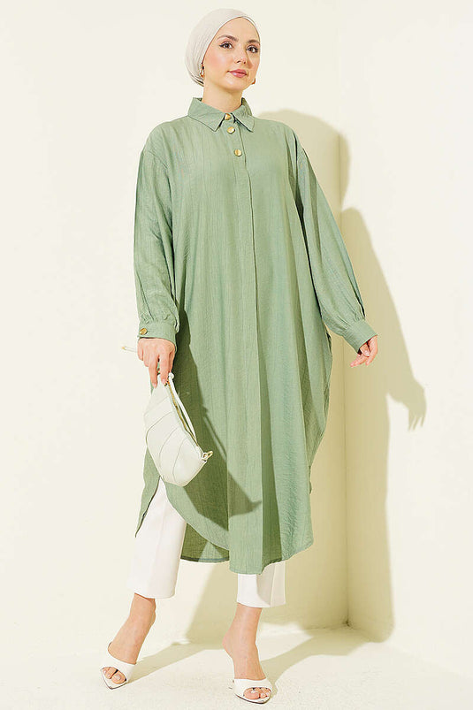 Chemise longue avec poches et boutons cachés, vert avocat