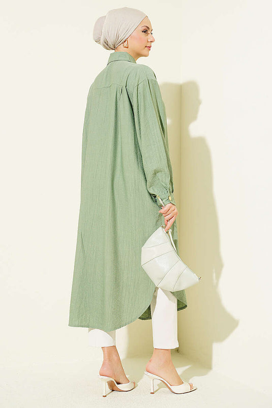 Chemise longue avec poches et boutons cachés, vert avocat