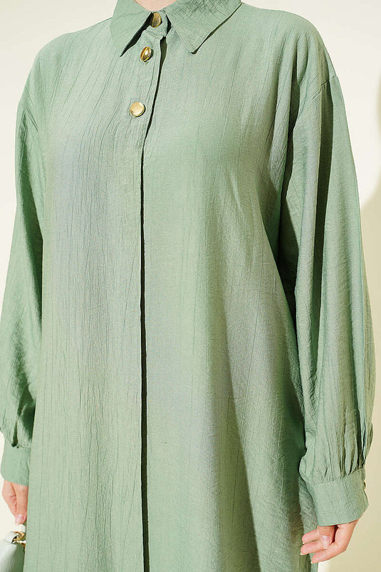 Chemise longue avec poches et boutons cachés, vert avocat