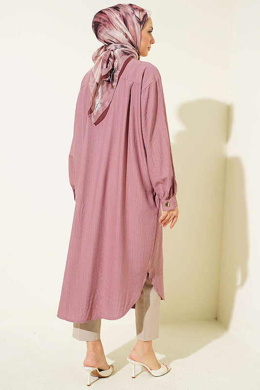 Chemise longue avec poches et boutons cachés couleur vieux rose