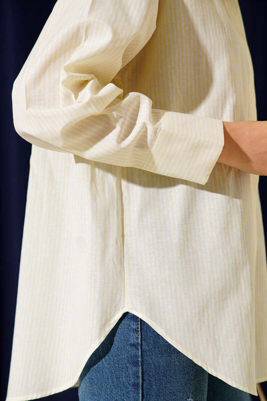 Striped Shirt with Hidden Buttons, Yellow