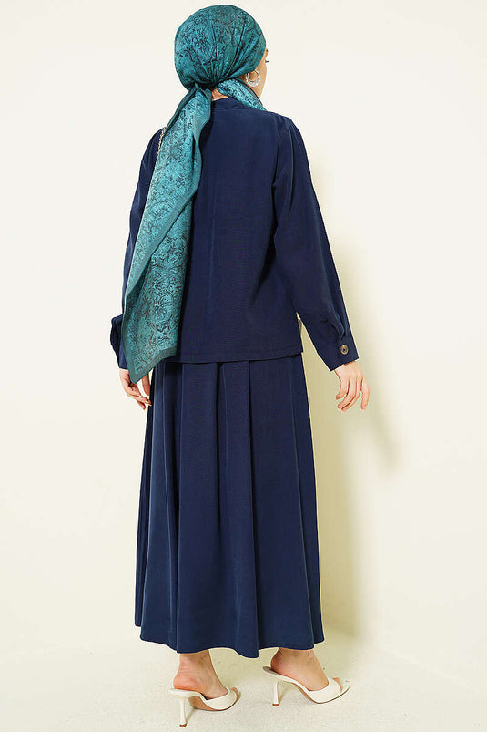 Ensemble double en tensel avec jupe boutonnée cachée bleu marine