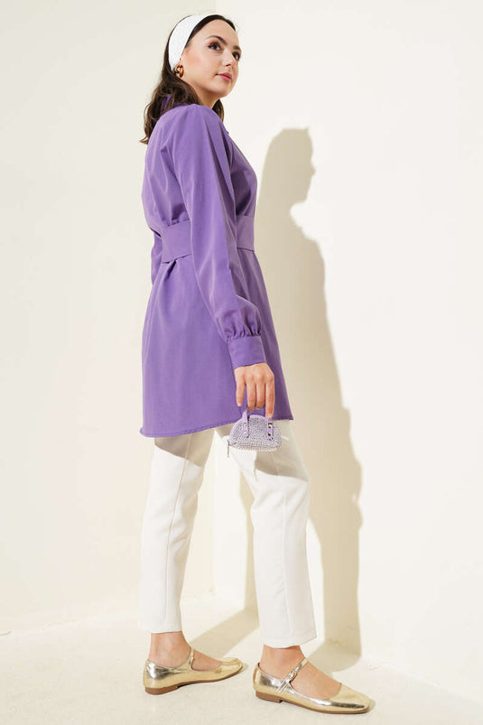 Chemise à boutons cachés et ceinture intégrée Lilas