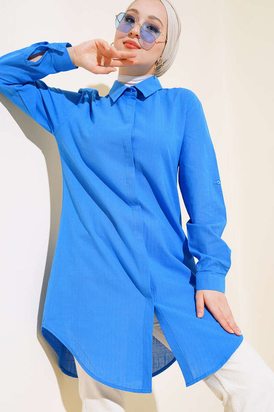 Chemise en lin à boutons cachés Saxe