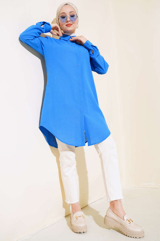 Chemise en lin à boutons cachés Saxe