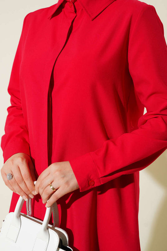 Hidden Button Classic Shirt Red