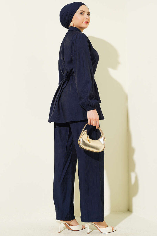 Ensemble tunique à ceinture avec boutons cachés, lot de deux, bleu marine