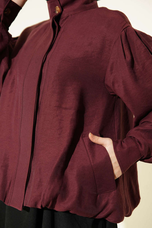 Veste bomber en modal bordeaux à boutons cachés