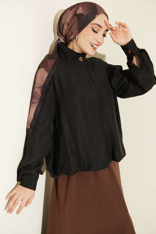 Veste Bomber en Modal à Boutons Cachés Noir